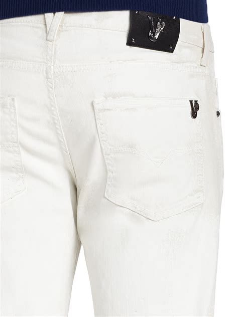 versace men pants white|Versace denim shorts.